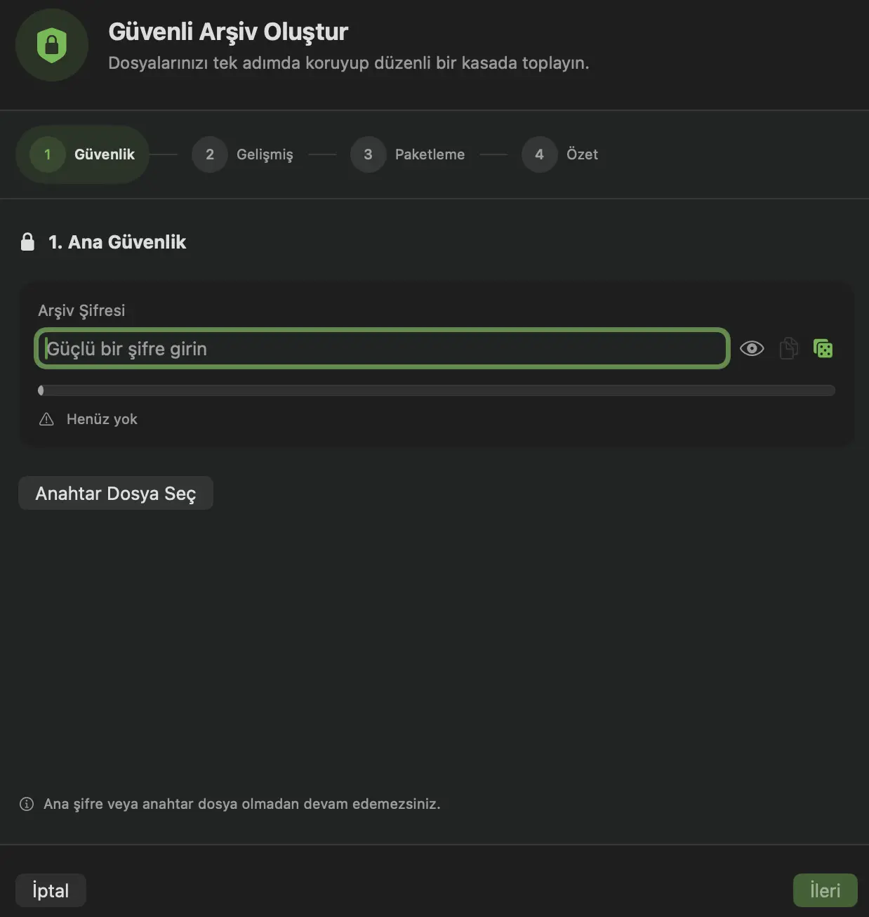 B Safe güvenlik sihirbazı ekranı